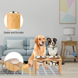 Hofuton Gamelles Surélevées - Pour Chiens et Chats - Supports Surélevés en Bambou avec 2 Gamelles
