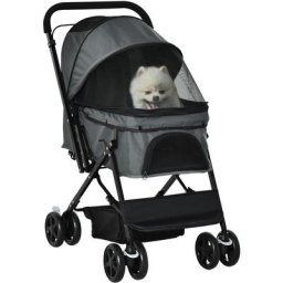 Pawhut - Poussette buggy pliable chien chat panier et sac de rangement attaches sécurité housse