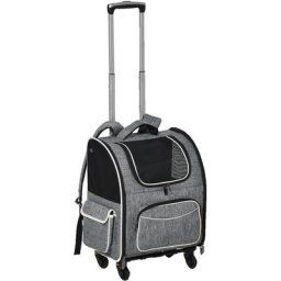 Pawhut - 2 en 1 trolley chariot sac à dos sac de transport à roulettes pour chien chat gris - Gris
