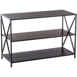 Meuble console Mendig dans le style Industriel avec Plateaux en bois et cadre en métal marron