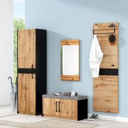 Ensemble de vestiaires 4 pièces - miroir + banc + portemanteau + penderie - Vestiaire compact et