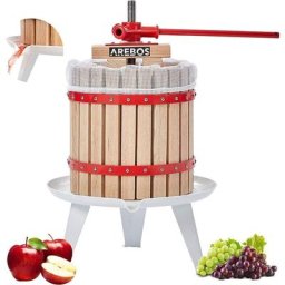 Arebos - Presse à fruits 12 l Pressoir à vin Presse-pomme Broyeur à fruits - Tan, rouge
