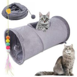Tunnel pour Chats Pliable avec Grottes, pour Chat en Daim Jouet Animaux pour Chatons Chiot Lapins