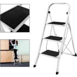 Chelle à 3 marches, acier robuste, pliant, tabouret cuisine portable avec tapis antidérapant