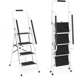 Scabeau en Acier De 4 Marches Tabouret Marche Pied Pliant Echelle Escabeau Professionnel avec Pieds