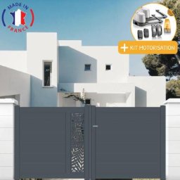 Portail aluminium battant découpe laser en kit + Motorisation dimension L.3500 (entre piliers) x