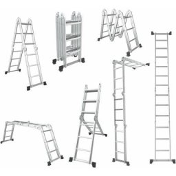 Chelle Télescopique en Aluminium 7 en 1, 370,5 cm, Échelle Pliable Marches et Repose-pieds