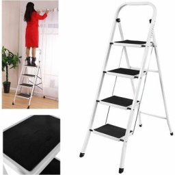 Escabeau 4 Marches, Escabeau à 4 Marches Pliant en Acier, Marchepied Echelle Pliable, Tabouret
