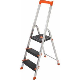 Chelle à 3 marches, Escabeau pliable en aluminium, marches de 12 cm de large avec rainures, pieds
