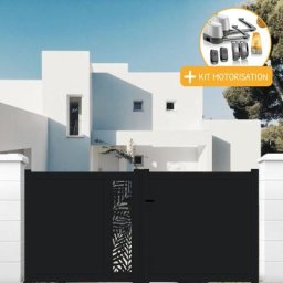 Portail aluminium battant découpe laser en kit + Motorisation dimension L.3000 (entre piliers) x