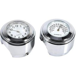 Horloge de moto Thermomètre de table, 7/8'1' Support de guidon de moto Montre Cadran Horloge