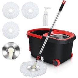 Serpillière Ensemble vadrouille essuie-sol turbo avec 3 pièces de tapis en microfibre et seau