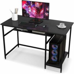 Bureau d'Ordinateur avec Étagère de Rangement, Bureau Informatique avec Cadre en Métal et Support