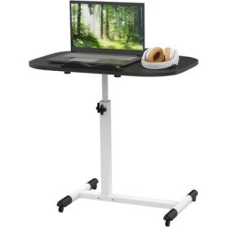 Table de Lit a Roulette, Table Hauteur Réglable, Bureau Noir Debout Mobile,Bureau Position Debout