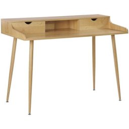 Table Bureau Décor Bois de Chêne Clair avec 2 Tiroirs Pratiques Design Tendance pour Chambre ou