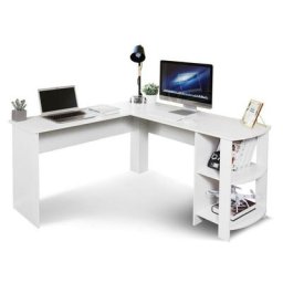 Bureau d'angle, table de travail, bureau d'ordinateur en L-forme blanc Meerveil