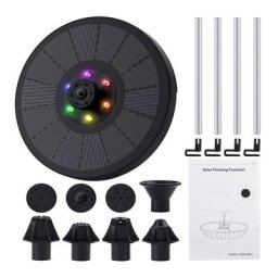 Zmleve - Fontaine solaire avec lumières led - Pompe à eau solaire - Kit de fontaine flottante avec