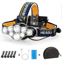 Lampe Frontale led Rechargeable, Ultra Puissante Lampe à 8 Del de 18000 Lumens, Torche Frontale