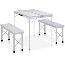 Table de camping pliable avec 2 bancs Aluminium Blanc Vidaxl Blanc