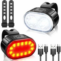 Lumiere Velo Ensemble, Eclairage Velo a led Puissant Kit, Lampe Velo IPX5 Etanche Feux de Vélo