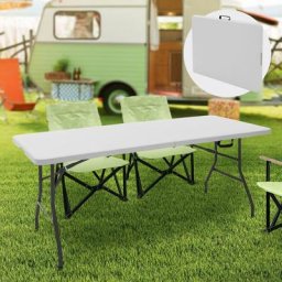 Ml-design - Table de camping pliante blanc pour pique nique en plastique HDPE/métal 180x74cm