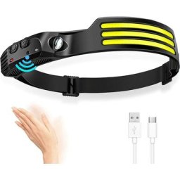 Lampe frontale led rechargeable avec détecteur de mouvement, éclairage à 230°, convient aux