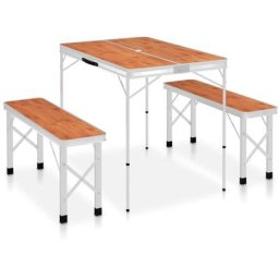 Table de camping pliable avec 2 bancs Aluminium Marron Vidaxl Marron