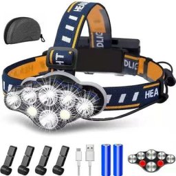 Lampe Frontale, Lampe Frontale Puissante 2000Lumens, 8 led 8 Modes Lampe Frontale led Rechargeable,