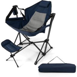 Goplus - Chaise de Camping Pliable Inclinable avec Repose-Pieds Rétractable, Chaise Camping