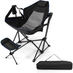 GOPLUS Chaise de Camping Pliable Inclinable avec Repose-Pieds Rétractable, Chaise Camping Portable