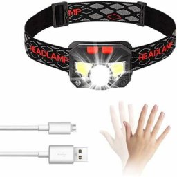 Lampe Frontale led, Phares Rechargeables usb avec Détecteur de Mouvement, 300LM Éclairage à 8 Modes