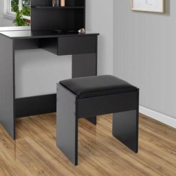 Tabouret de maquillage chaise table à cosmétiques pouf en bois noir avec coussin