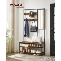 Vasagle Portemanteau, Vestiaire, Meuble d'Entrée,35 x 98 x 180 cm, avec Miroir, Banc et Étagère à
