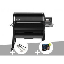 Barbecue à pellets Weber Smokefire EX6 gbs + Kit 3 ustensiles + 2 sacs de pellets - Noir
