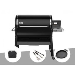 Barbecue à pellets Weber Smokefire EX6 gbs + Housse + Kit 3 ustensiles + Plancha - Noir