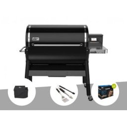 Barbecue à pellets Weber Smokefire EX6 gbs + Housse + Kit 3 ustensiles + 2 sacs de pellets - Noir