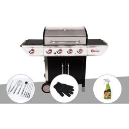 Barbecue à gaz avec chariot Manhattan 450GPI + plancha + Malette de 8 accessoires inox + Gant de