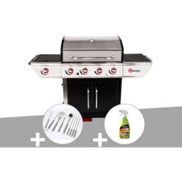Barbecue à gaz avec chariot Manhattan 450GPI + plancha + Malette de 8 accessoires inox +