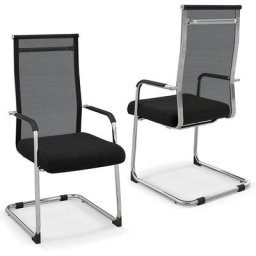 Lot de 2 Chaises Cantilever Ergonomique avec Accoudoirs, Chaises d'Invités de Bureau sans Roues