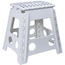 Marche Pied Pliant grand modele - Résiste jusqu'à 150kg de charge - Pliable - Blanc - Venteo