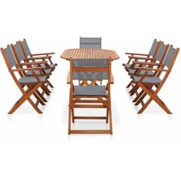 Ensemble table et chaise de jardin,Mobilier à dîner d'extérieur 9 pcs Gris eucalyptus et textilène
