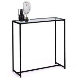 Console merano plateau en verre et pied métal - Noir