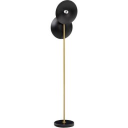 Lampadaire disques noir design contemporain h. 160 cm mât métal doré base marbre noir - Noir