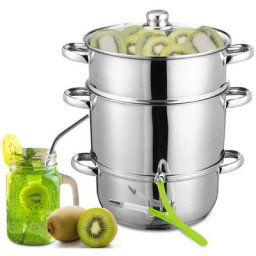 Randaco - Extracteur de jus à vapeur diam 26 cm avec Couvercle en Verre - Argent