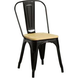 Thinia Home - Chaise industrielle solide avec assise en bois 45x50x84.5cm Noir