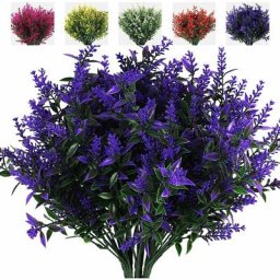 8 Bundles Fleurs en Plastique Violettes, Décoration végétale résistante aux uv Extérieur Intérieur,
