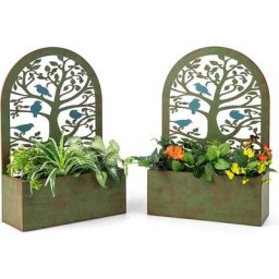 Jardinières Murales Décoratives avec Treillis 2 Pcs en Métal, Bac à Fleurs pour Plante Grimpante