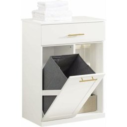BZR66-W Armoire à Linge avec Bac à Linge Pliable Meuble Bas de Salle de Bain Commode pour Salle de