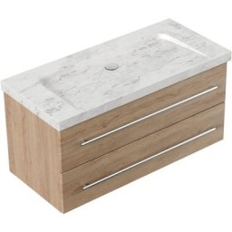 Meuble sdb Damo en avec vasque en marbre Carrara White 100cm sans pré-perçage