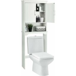 Meuble wc 2 Portes Etagère Réglable/Meuble Dessus Toilette 3 Etagère avec Dispositif